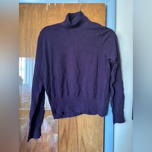 AUGUST SILK KNITS, Deep Purple Turtleneck Sweater, Size Medium